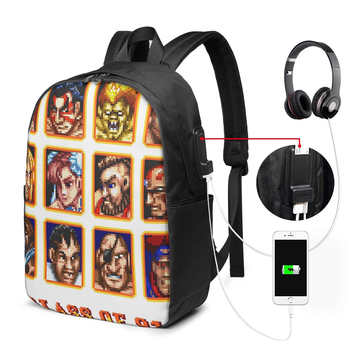 Travel Bags - Defeated Portraits Super Street Fighter Backpack