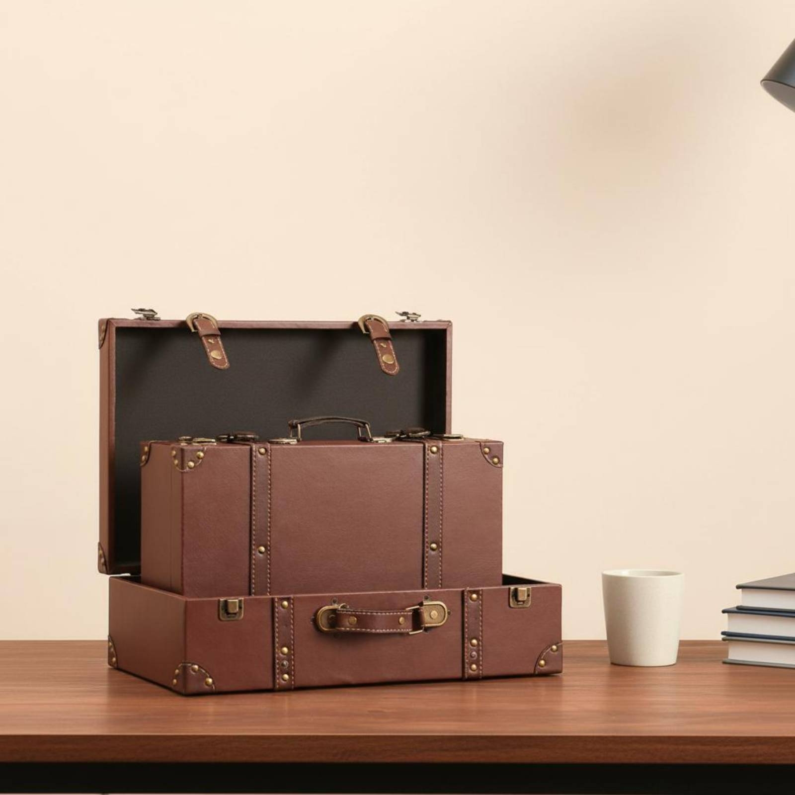 Retro Vintage Trunk Suitcase - Vintage Suitcase Trunk Leather-Like Hard-Sided Suitcase